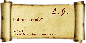 Lehar Jenő névjegykártya